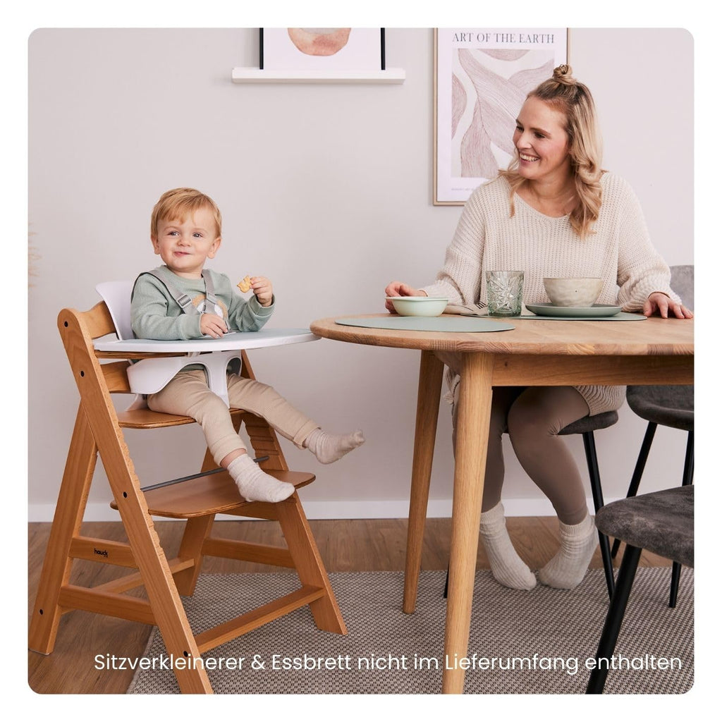 Mitwachsender Kinderhochstuhl aus Buchenholz – Natur, ab 6 Monaten bis 90 kg, mit 5-Punkt-Gurt, Schutzbügel & Schrittgurt